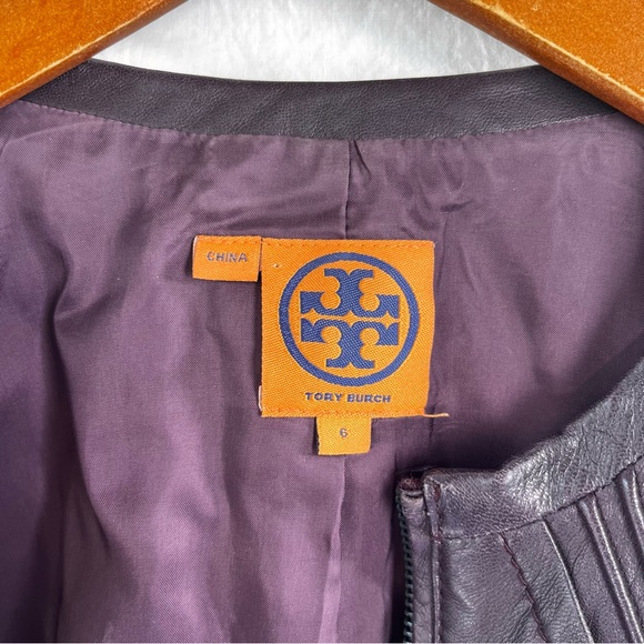 Tory Burch Leather Jacket Women Size 6 Oxblood Burgundy Zip Cropped Moto Coat - Picture 7 of 16
